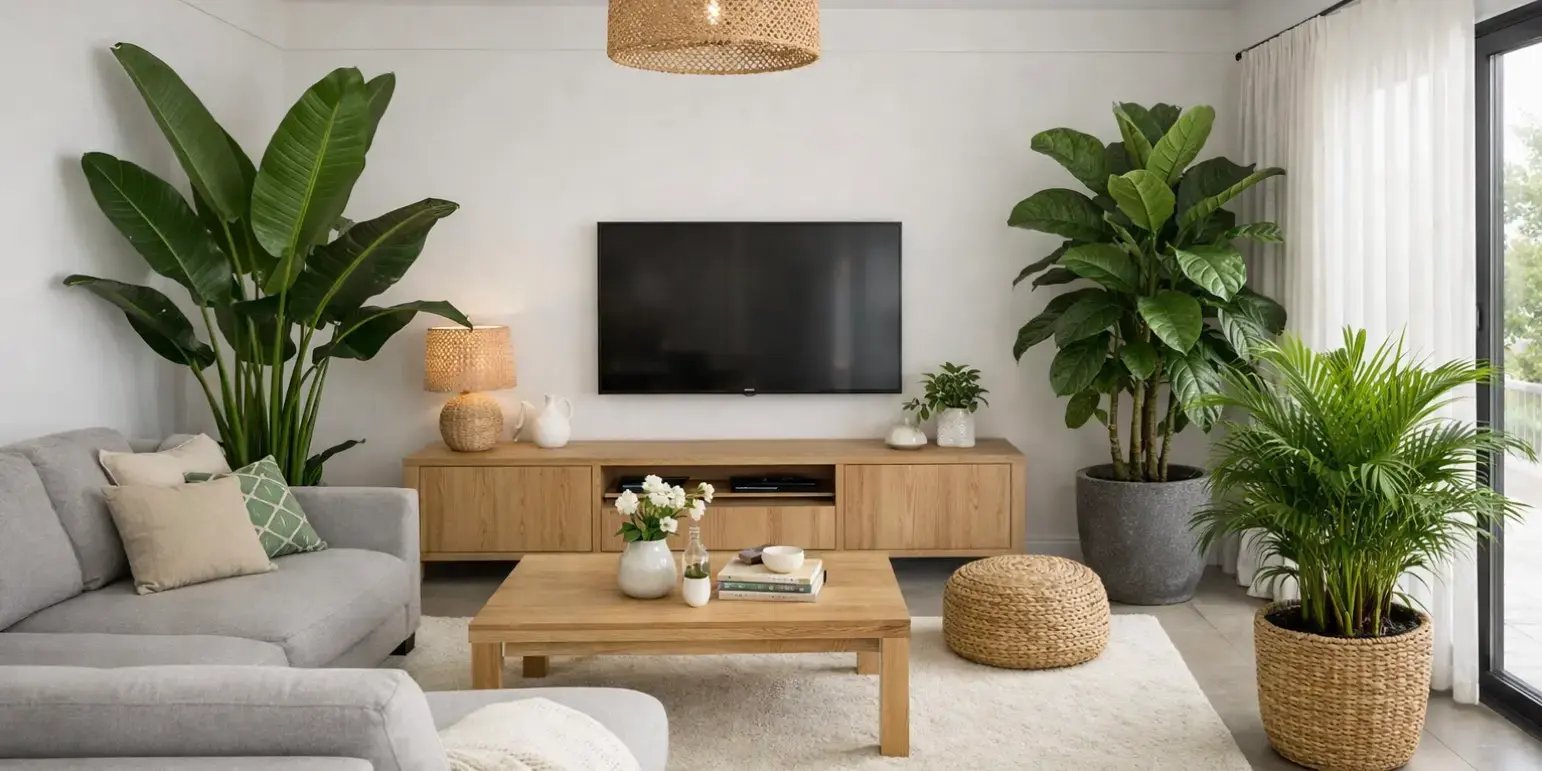 3 macetas en las esquinas de la sala para refrescar y reducir el calor de la casa