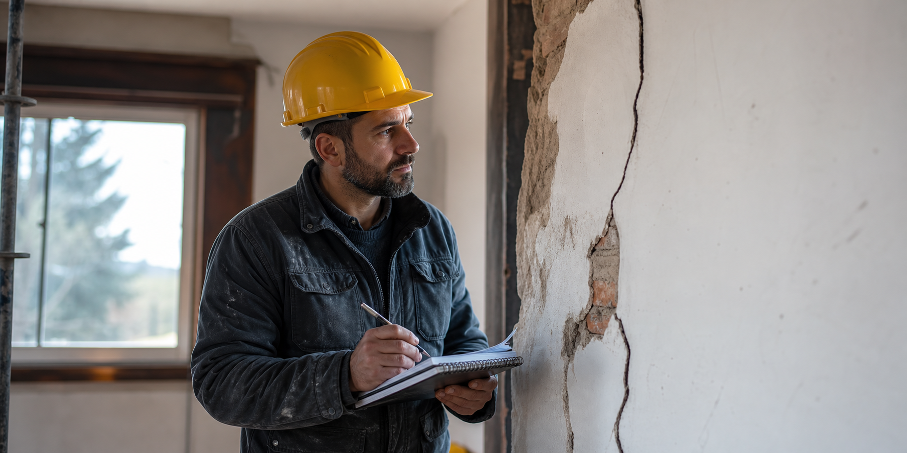 Construction Worker Inspecting Structural Issues