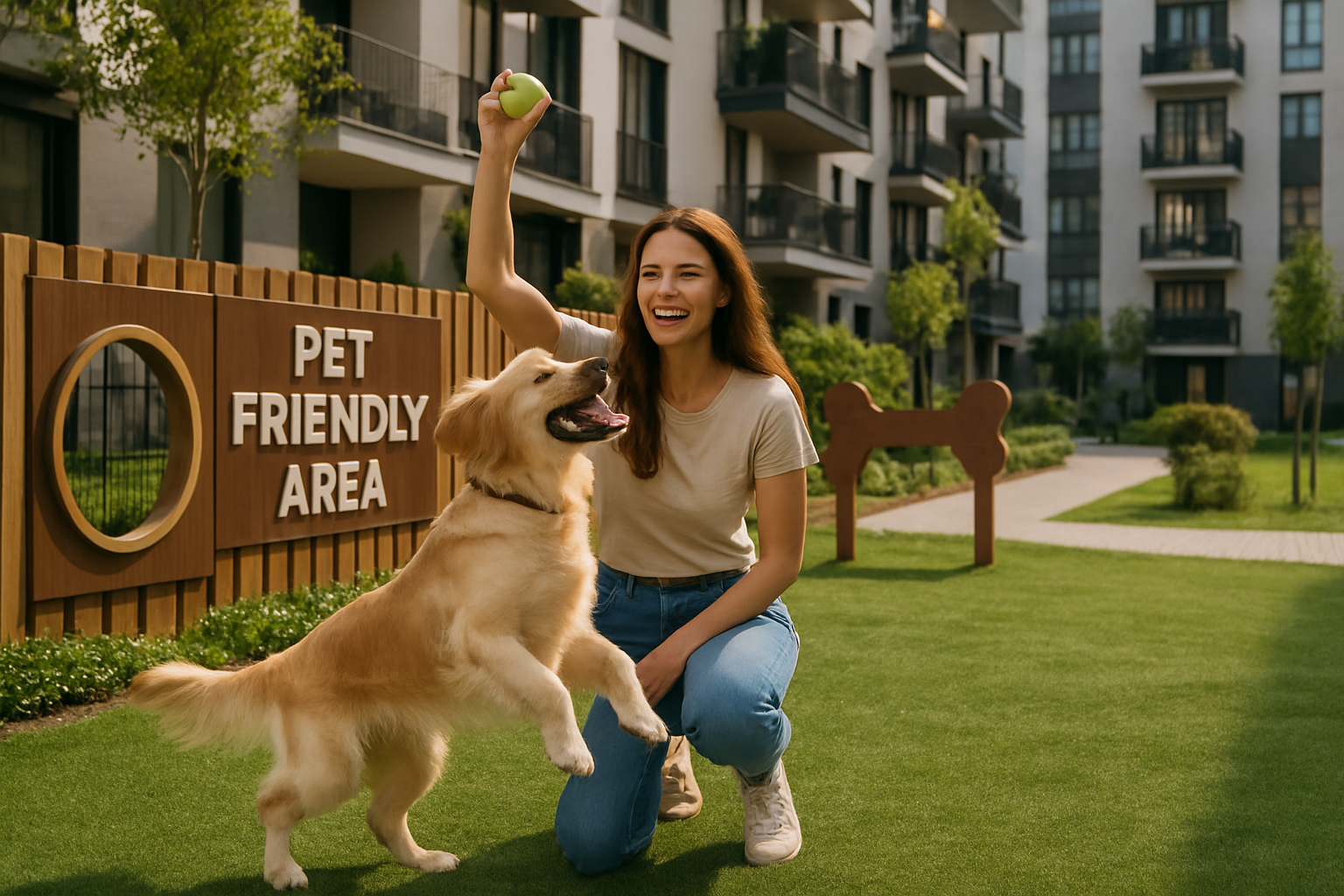 Mujer jugando con su perro en el rea pet friendly de un desarrollo inmobiliario-1