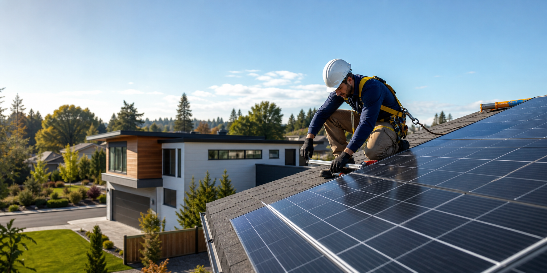 Solar Installer on Modern Roof