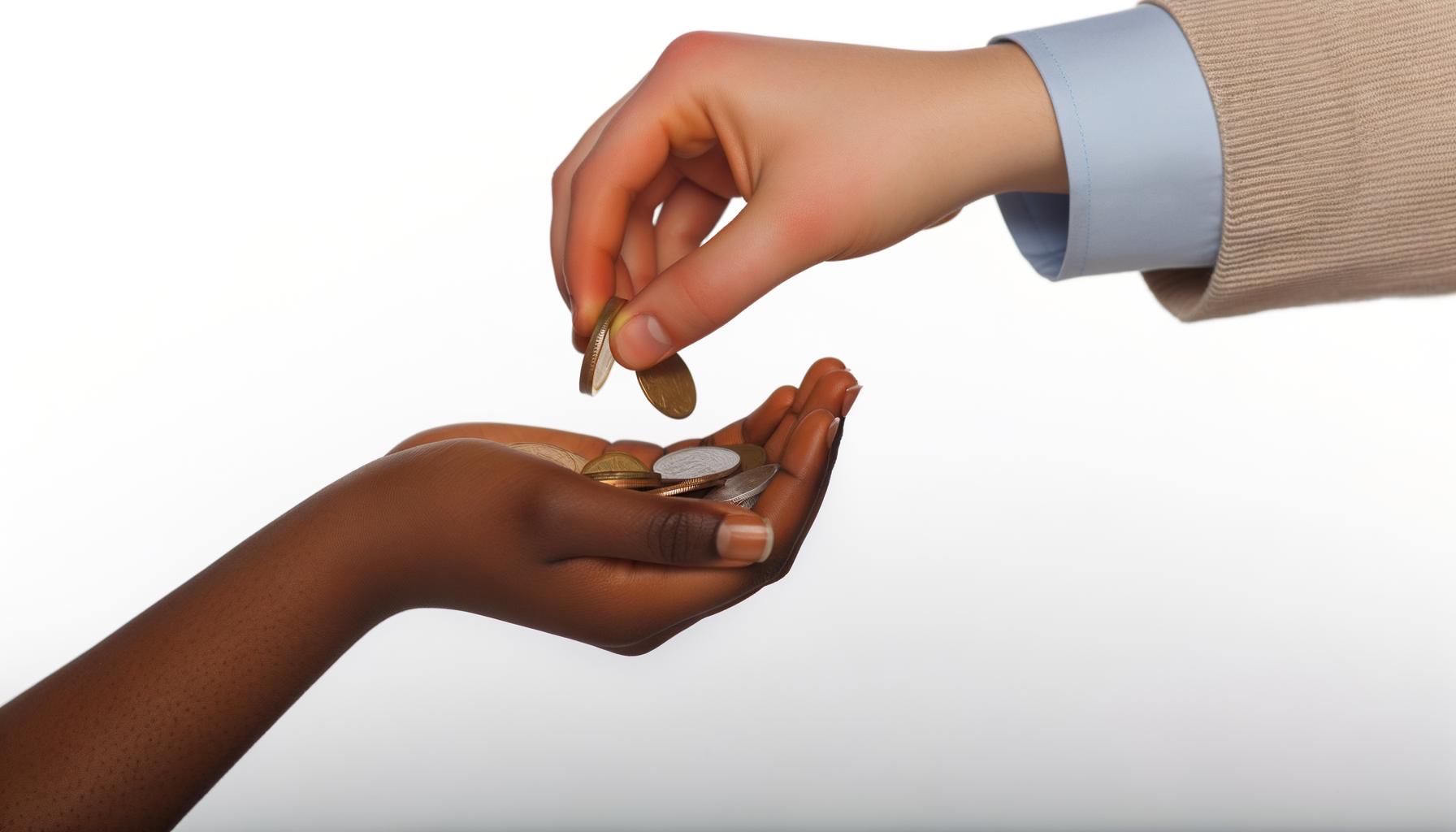 Una mano recibe de otra dinero en monedas