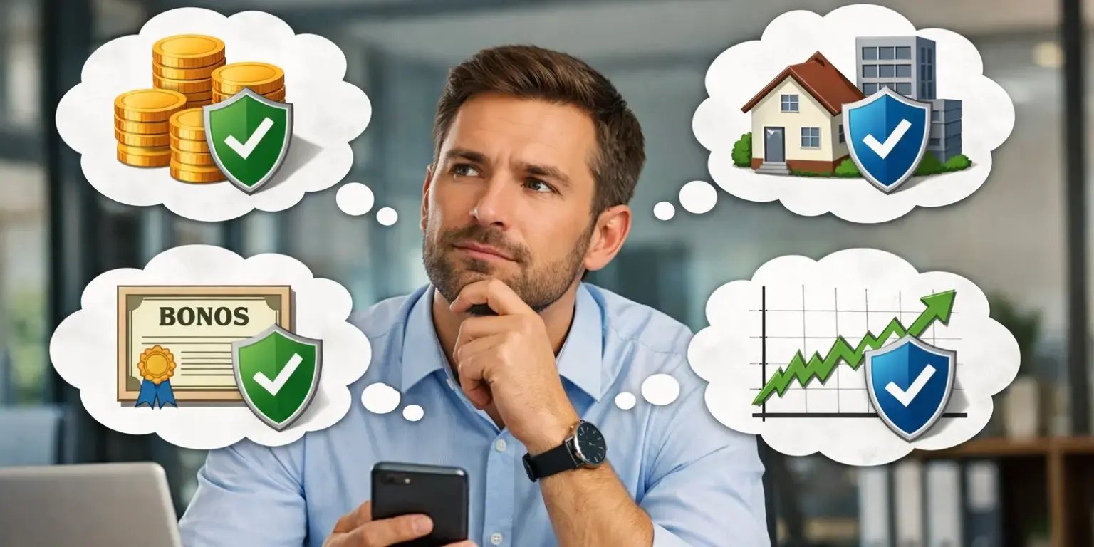 Hombre con un celular pensando en que puede invertir de manera segura