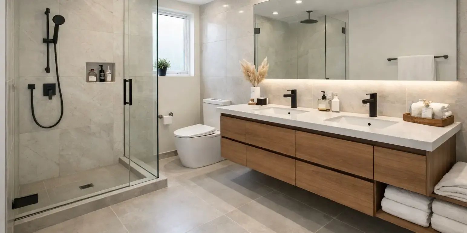 Baño moderno y bien iluminado