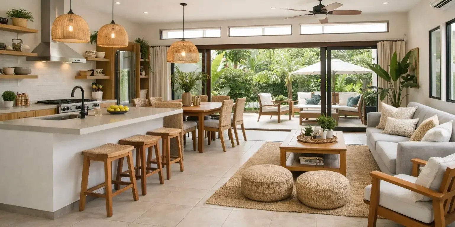 Cocina sala y comedor en un espacio abierto de una casa para mejorar la ventilación