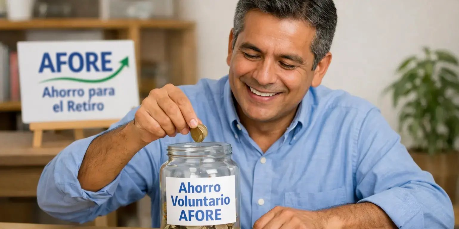 Hombre aportando al ahorro voluntario de su afore,