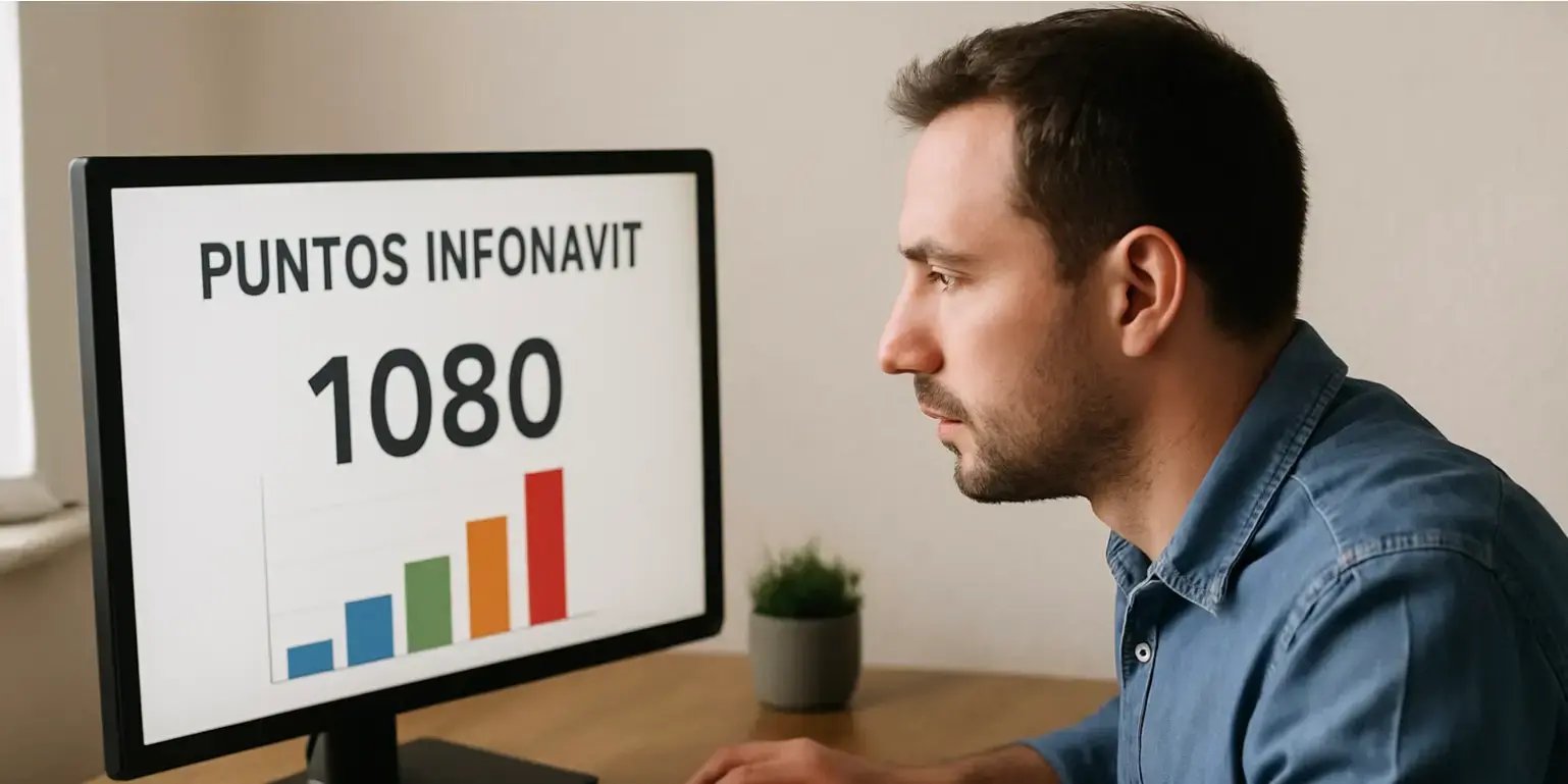 Hombre en un escritorio revisando en una computadora cuantos puntos infonavit 1080 