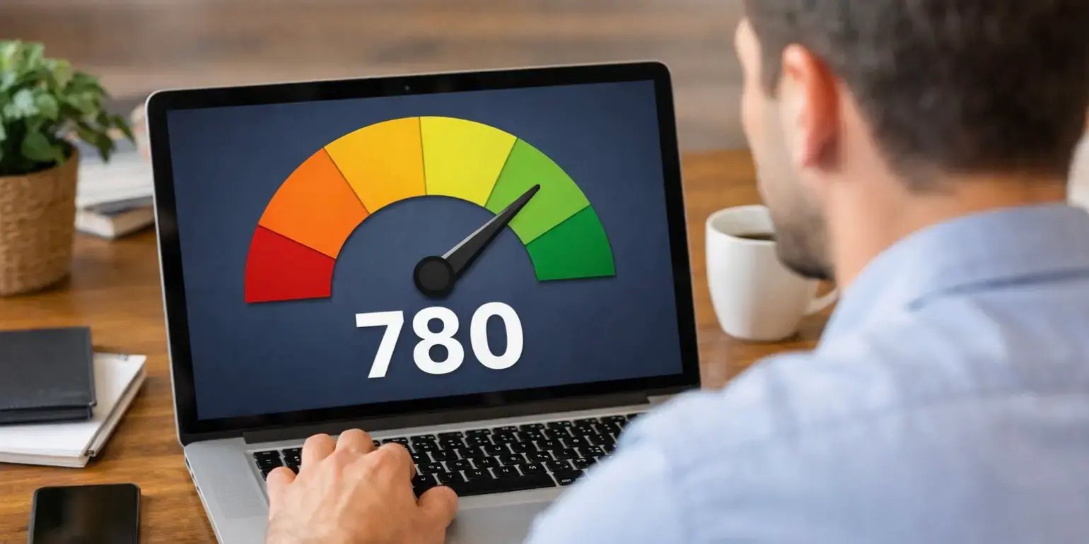 Hombre en una computadora viendo el score de su historial crediticio