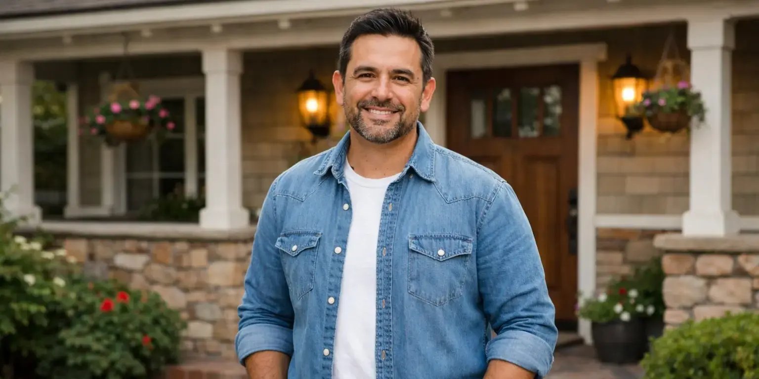 Hombre parado afuera de una casa