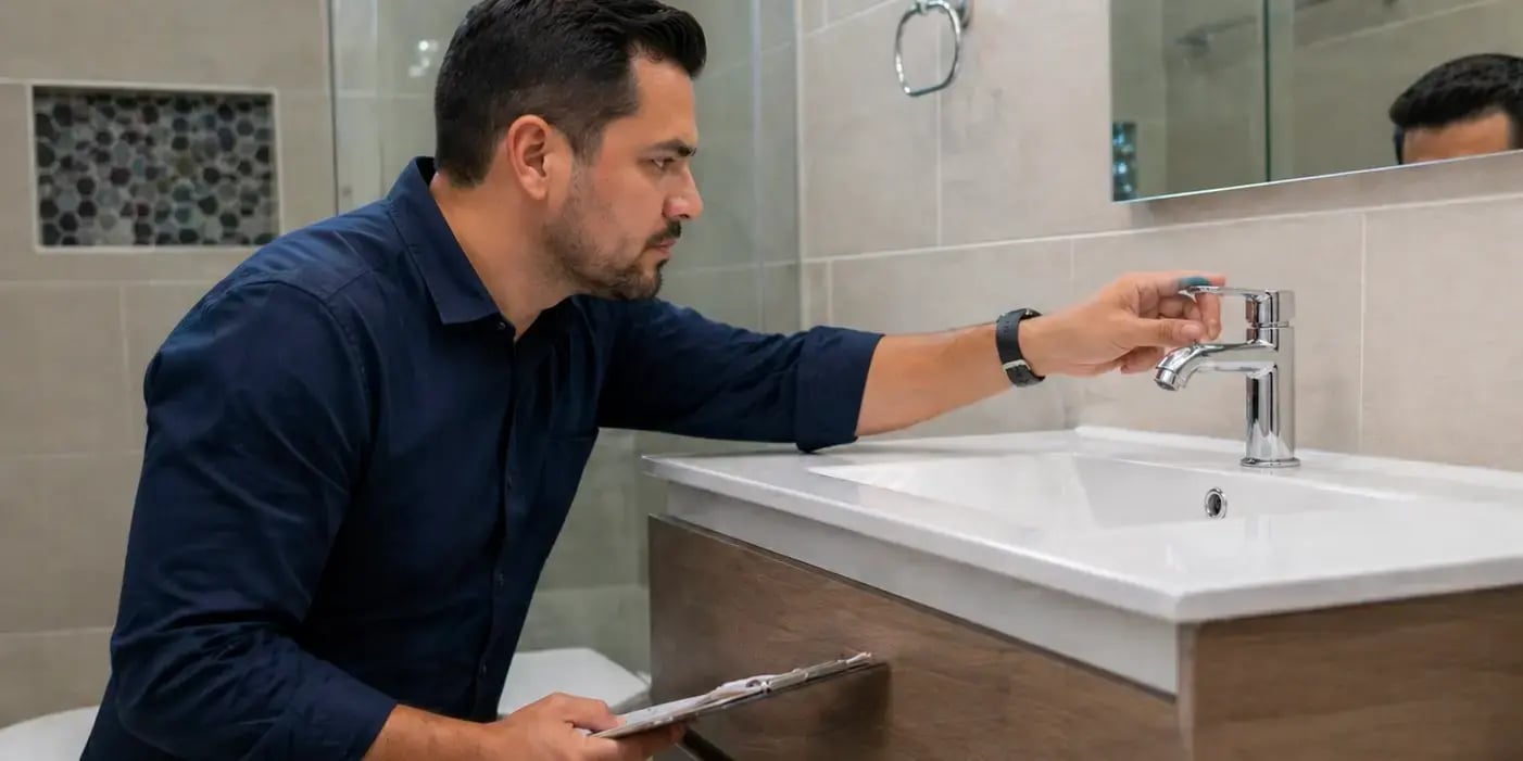 Hombre revisando el lavabo de la casa