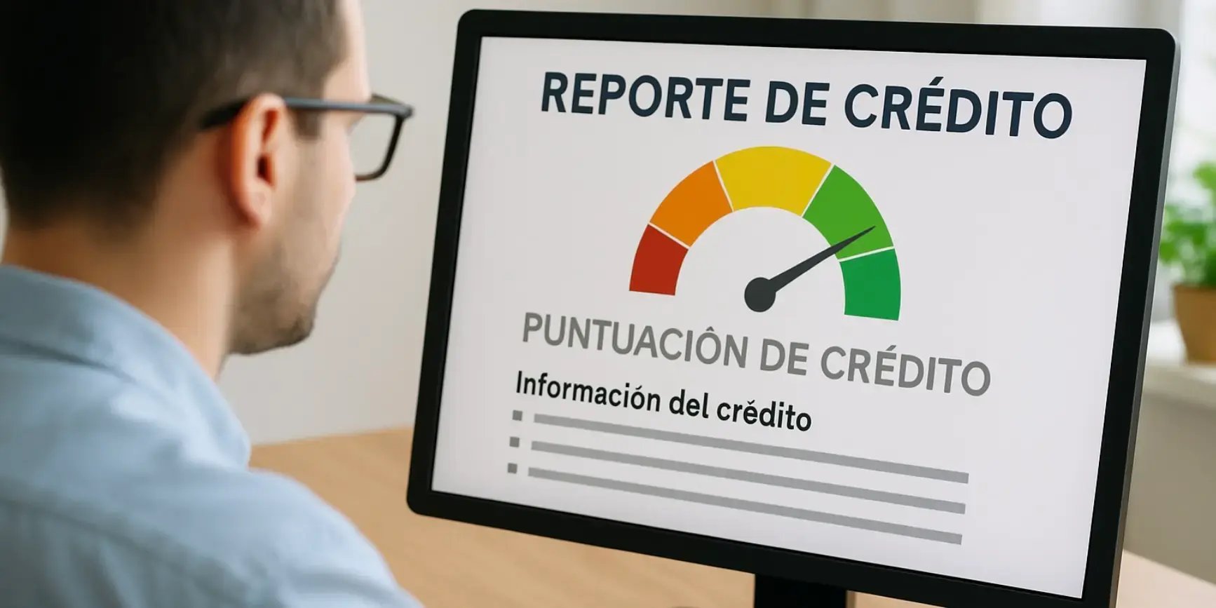 Imagen de una persona revisando en una computadora su reporte de crdito Tiene un semforo de rojo a verde