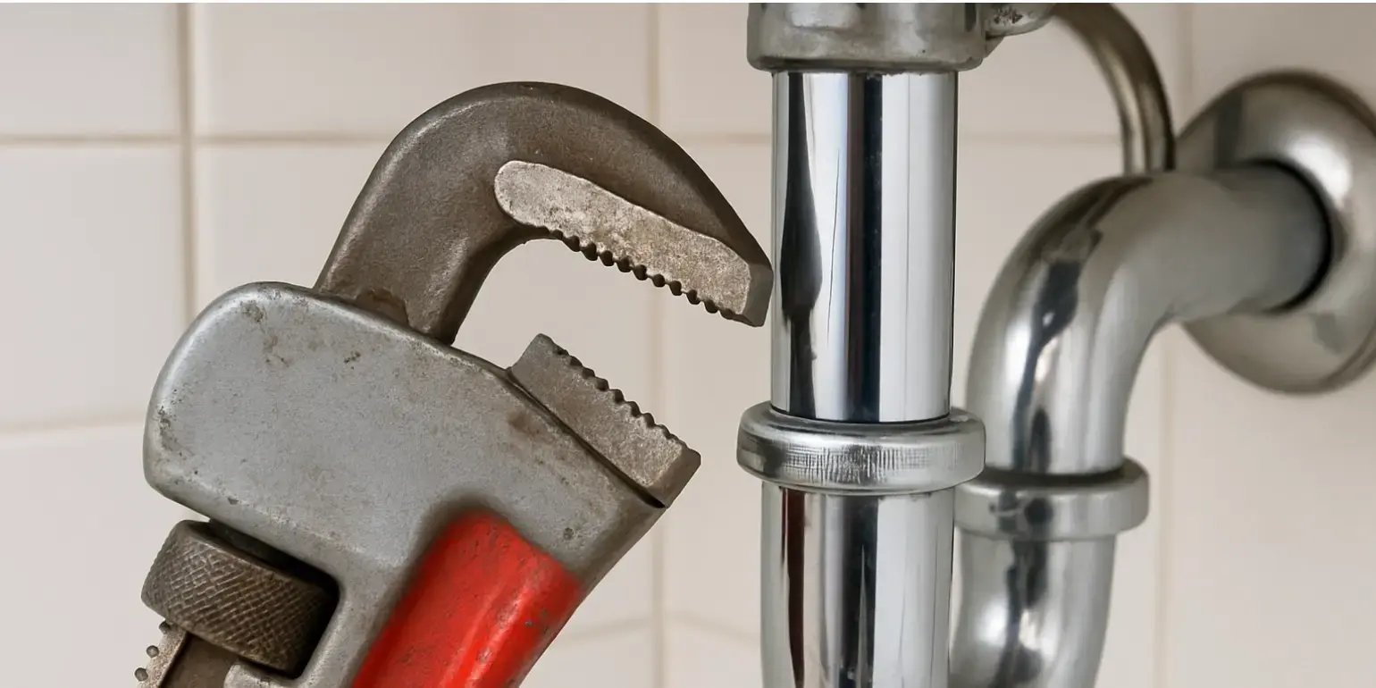 Llave ajustable basica de plomeria para arreglar una tuberia del bano