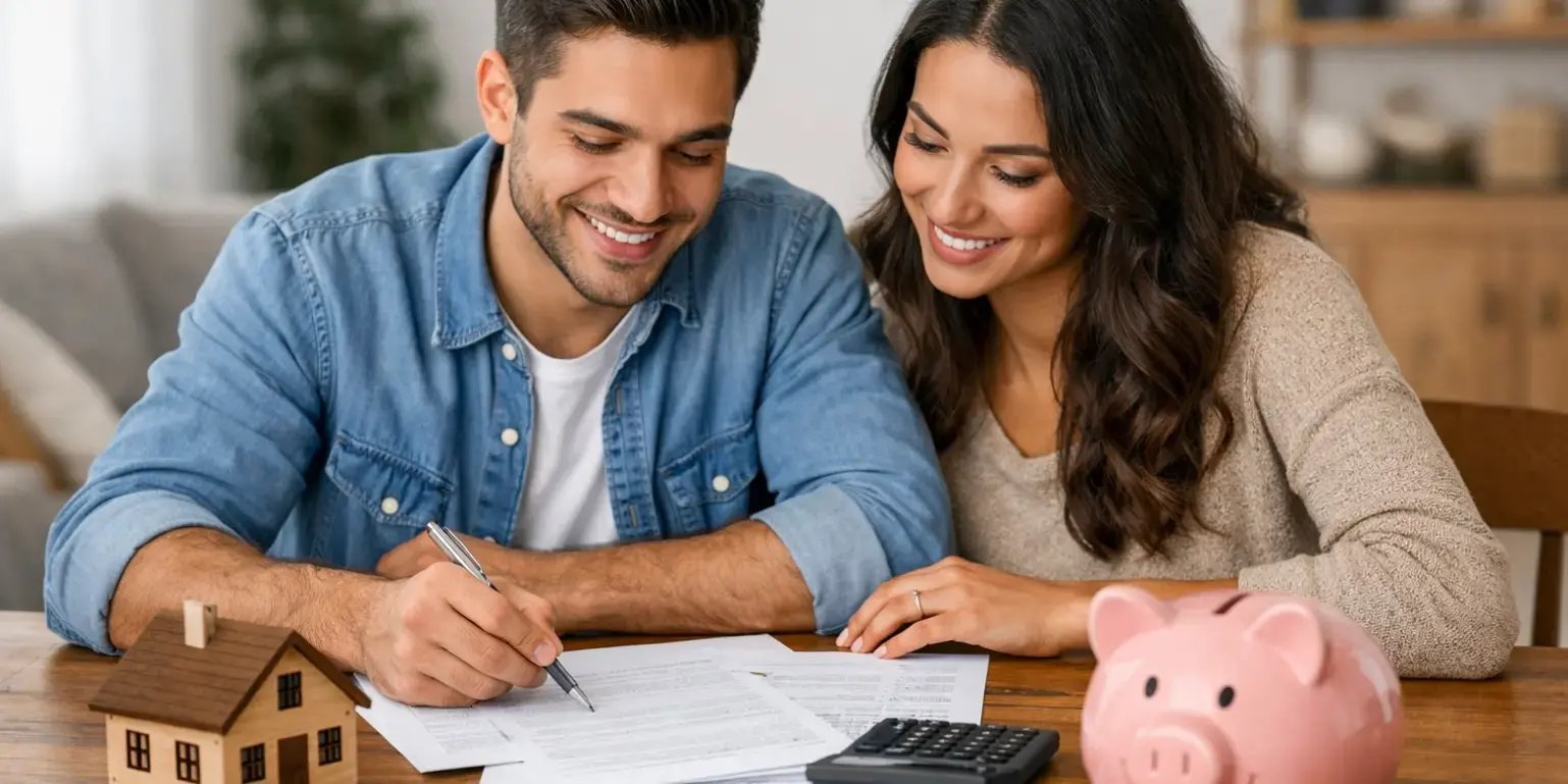 Pareja Mesa Documentos Casa Madera Alcanca Marrano