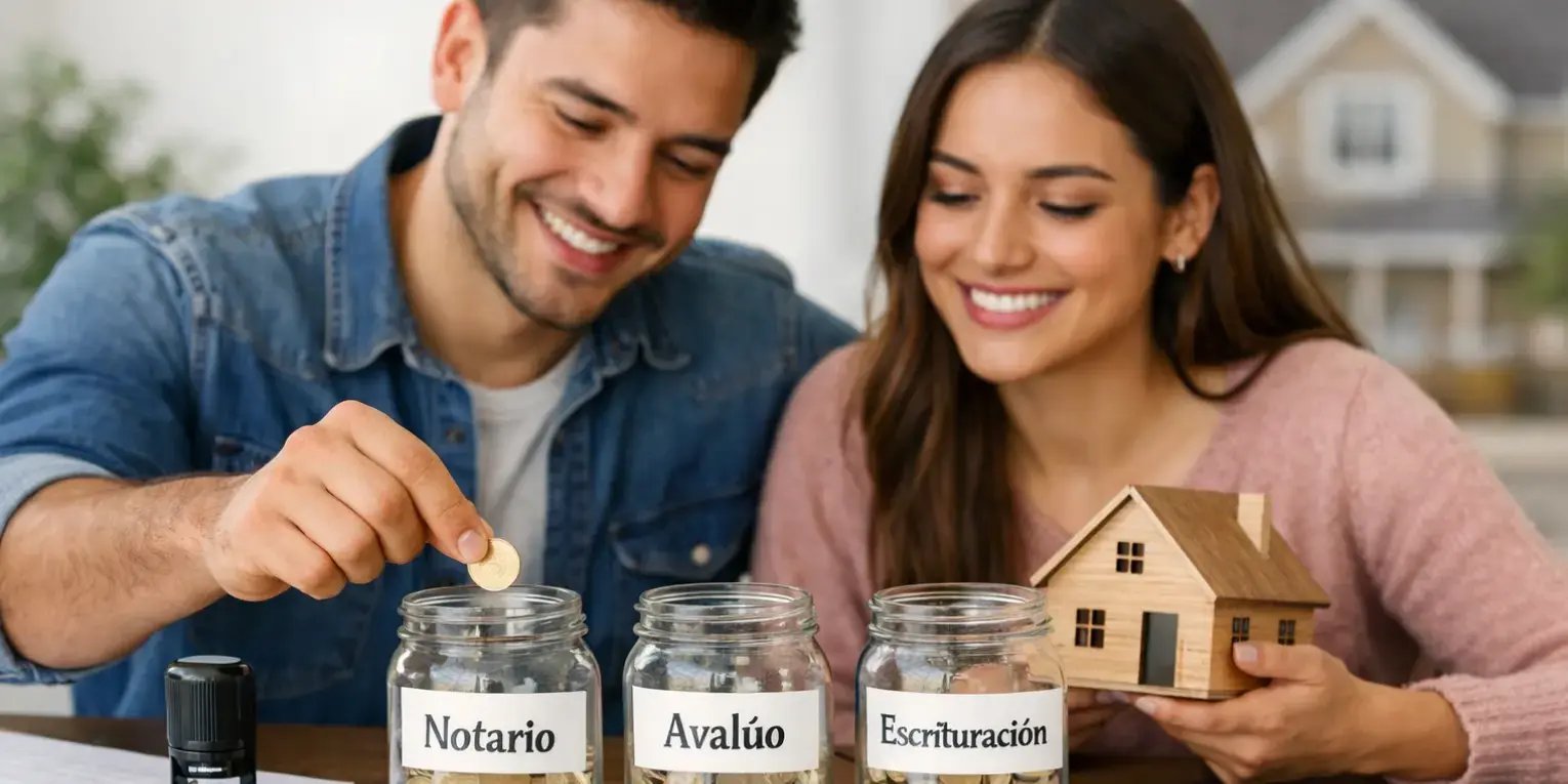 Pareja ahorrando para los gastos adicionales de comprar una casa