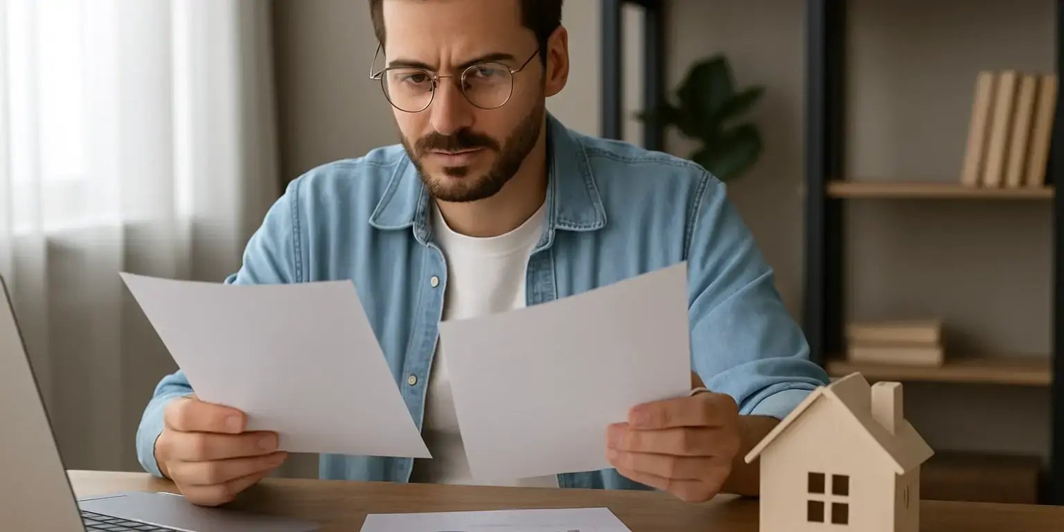 Persona revisando documentos financieros para solicitar un credito hipotecario