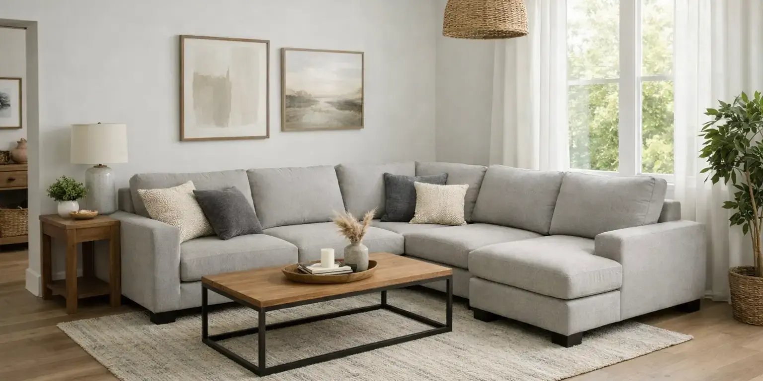 Sillon en forma de L en una sala de una casa