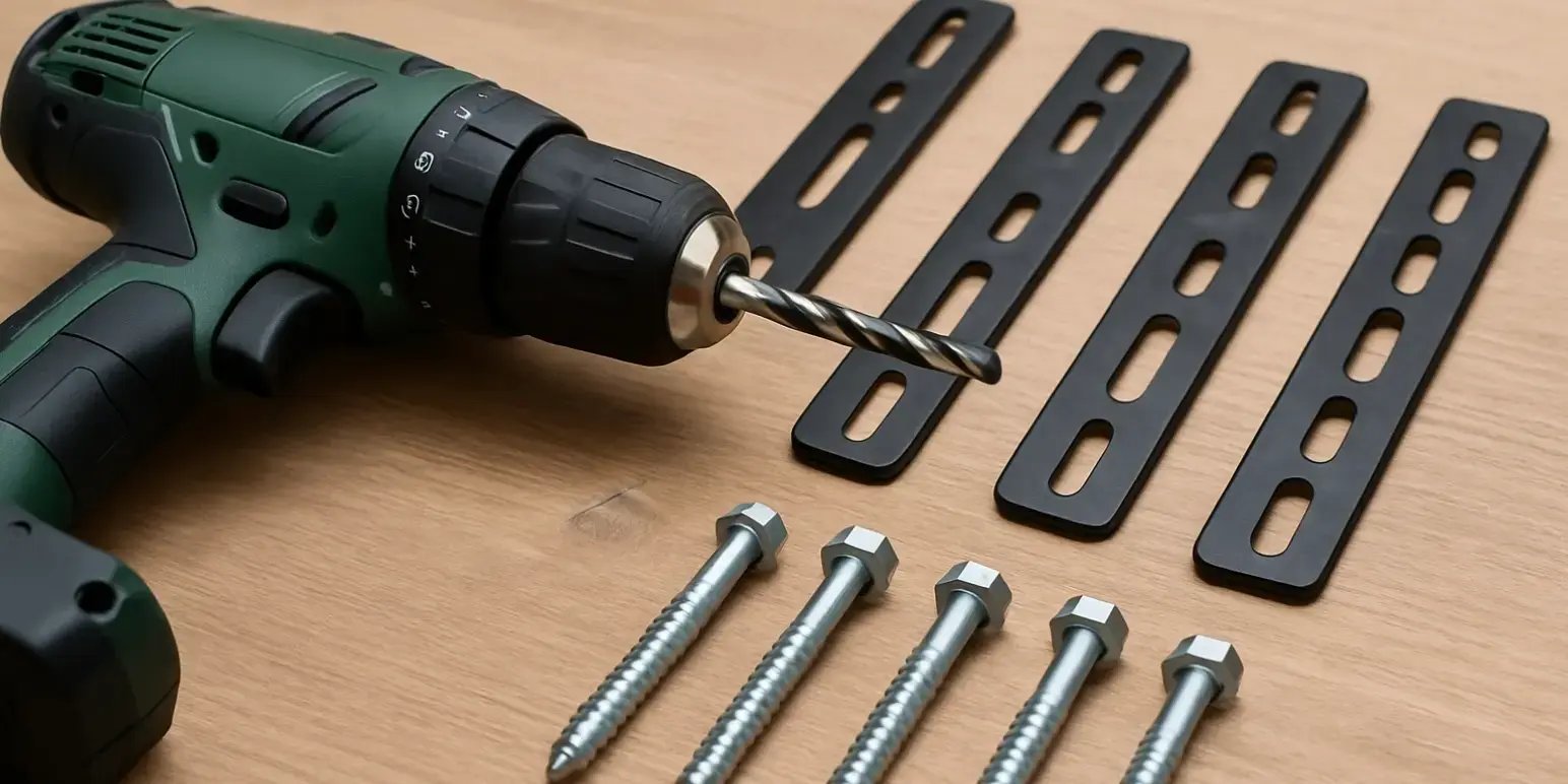 Un taladro sobre una mesa para colocar los soportes de una TV