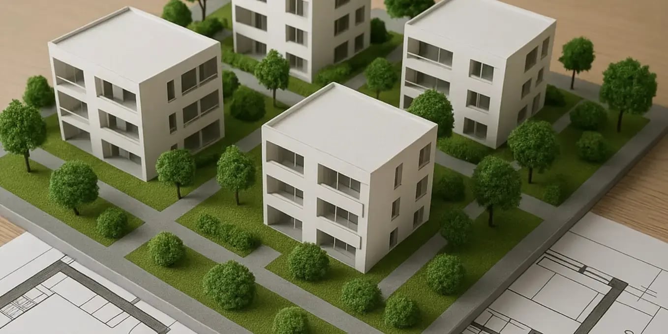 Una maqueta arquitectónica moderna de un desarrollo en preventa